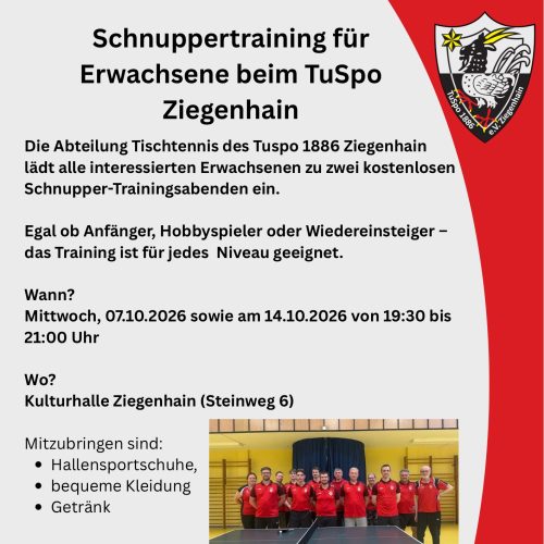 Schnuppertraining für Erwachsene im Tischtennis